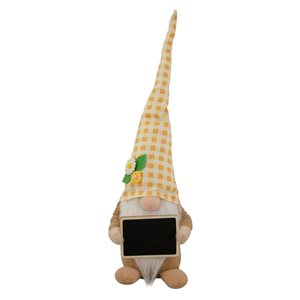 Northlight Yellow Gingham Plaid Springtime Gnome with Chalkboard