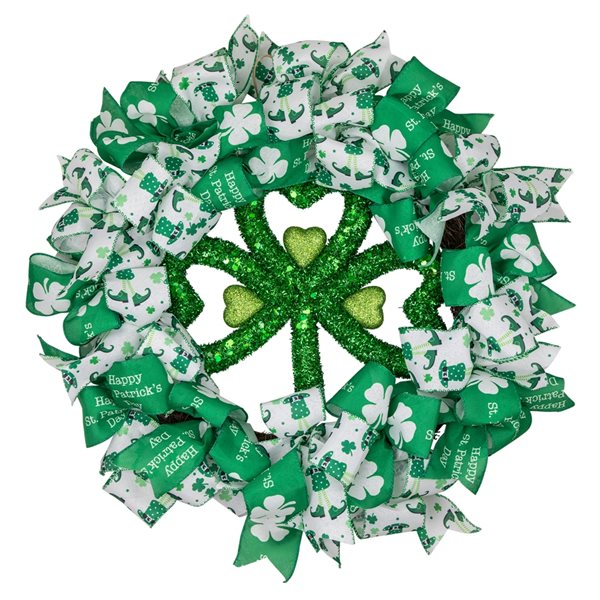 Northlight 24-in Shamrocks and Ribbons St. Patrick's Day Green Artificial Wreath