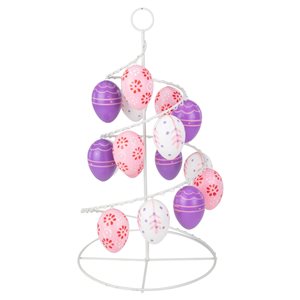 Northlight 14.25-in White and Purple Floral Cut Out Easter Egg Tree