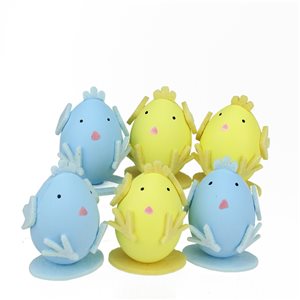Northlight 3-in Yellow and Blue Chicken Egg Easter Decor - Set of 6
