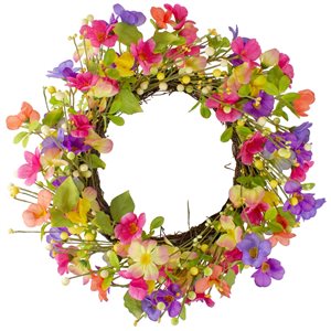 Northlight 20-in Pink Wild Flowers and Berries Spring Twig Wreath