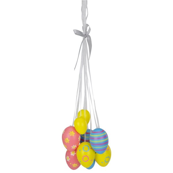 Northlight 11.75-in Floral Striped Spring Easter Egg Cluster Hanging Decoration