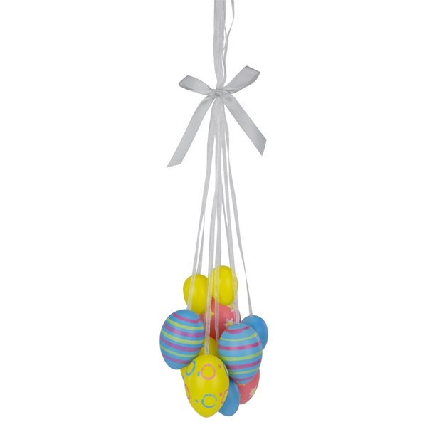 Northlight 11.75-in Floral Striped Spring Easter Egg Cluster Hanging Decoration