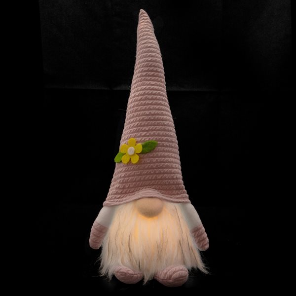 Northlight Lighted Pink Spring Gnome with Flower Hat