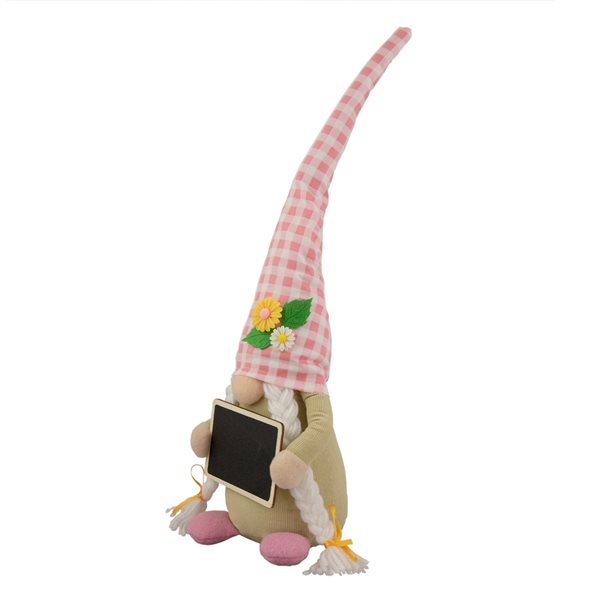 Northlight Pink Gingham Plaid Springtime Gnome with Chalkboard