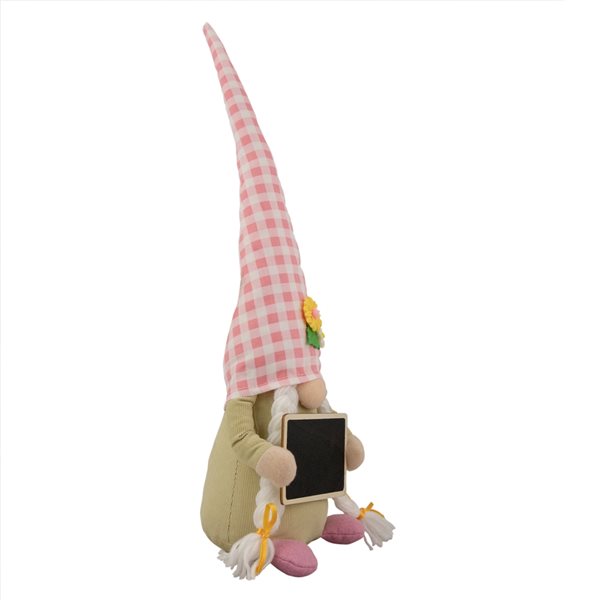 Northlight Pink Gingham Plaid Springtime Gnome with Chalkboard