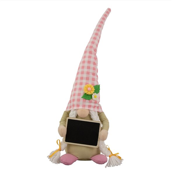 Northlight Pink Gingham Plaid Springtime Gnome with Chalkboard