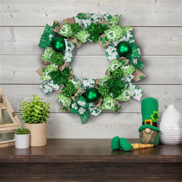 Northlight 24-in Ribbons and Shamrock's St. Patrick's Day Green Artificial Wreath