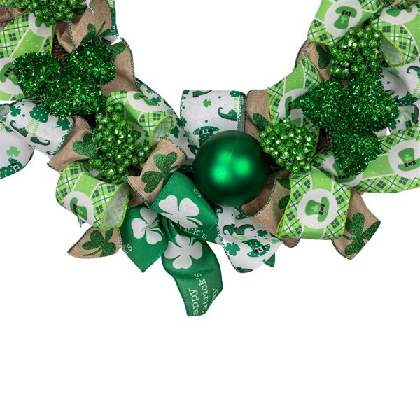 Northlight 24-in Ribbons and Shamrock's St. Patrick's Day Green Artificial Wreath