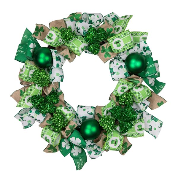 Northlight 24-in Ribbons and Shamrock's St. Patrick's Day Green Artificial Wreath