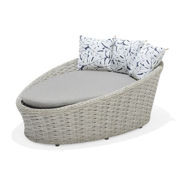 LifestyleGarden Mili Grey Wicker Frame Woven Outdoor Daybed with Olefin Cushions