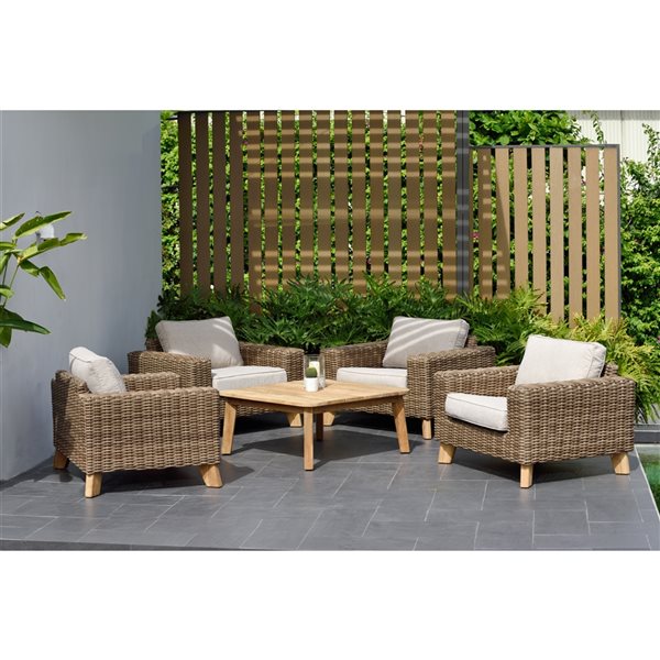 LifestyleGarden Bahamas Wood Frame Patio Conversation Set with Olefin Cushions Included - 5-Piece