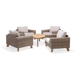 LifestyleGarden Bahamas Wood Frame Patio Conversation Set with Olefin Cushions Included - 5-Piece