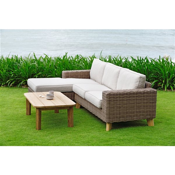 Sofa extérieur Bahamas par LifestyleGarden à cadre en teck beige avec coussins en oléfine et table basse, 3 pièces