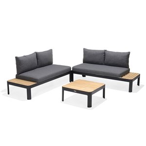 Sofa extérieur modulaire LifestyleGarden Portals, cadre en aluminium gris foncé, coussins en oléfine et table basse, 3 pièce
