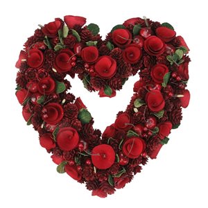 Northlight Red Wooden Rose and Cherries Valentine's Day Heart Wreath