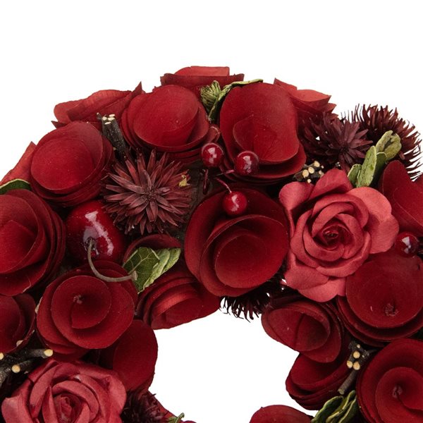 Northlight Red Wooden Rose and Berry Artificial Wreath