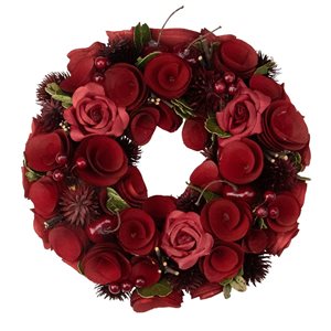 Northlight Red Wooden Rose and Berry Artificial Wreath