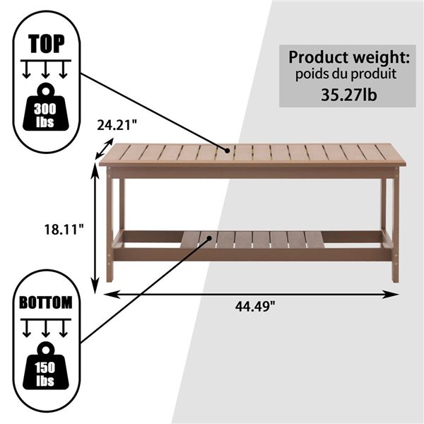 Clihome 45-in Outdoor Rectangular Resin Coffee Table