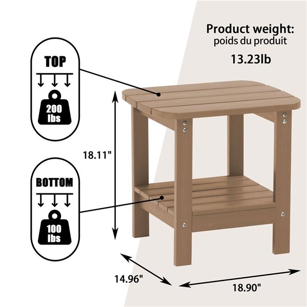 Clihome 18.9-in Outdoor Double Floor Resin Side Table