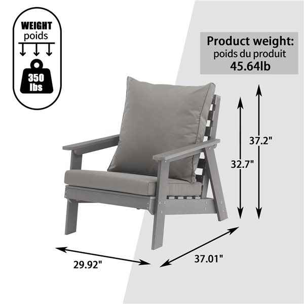 Clihome 30-in Resin Outdoor Patio Lounge Chair - Grey