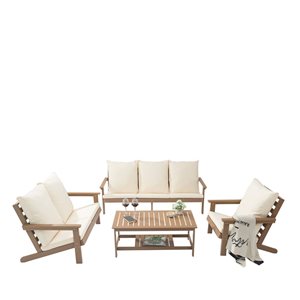 Clihome 4-Piece Outdoor Garden Furniture Set With Coffee Table - Off-White
