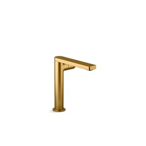 KOHLER Composed Vibrant Brushed Moderne Brass Watersense Labelled Tall Bathroom Sink Faucet with Drain and Cylindrical Handle