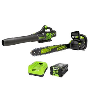 Greenworks Tools Cordless 80 V Leaf Blower and 18-in Chainsaw Combo Kit with Battery and Charger