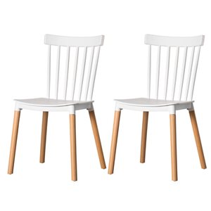 Fabulaxe Modern White Plastic Dining Chairs - Set of 2