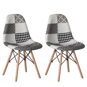 Fabulaxe Modern Grey Patchwork Fabric Dining Chairs - Set of 2