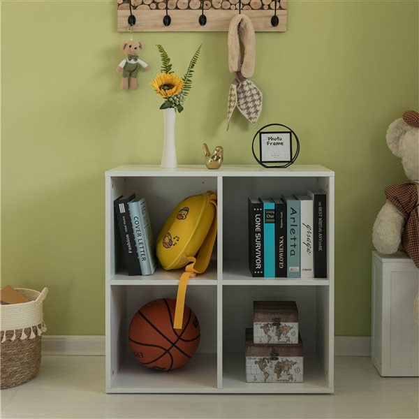 Basicwise White Wood 4-Shelf Storage Bookcase