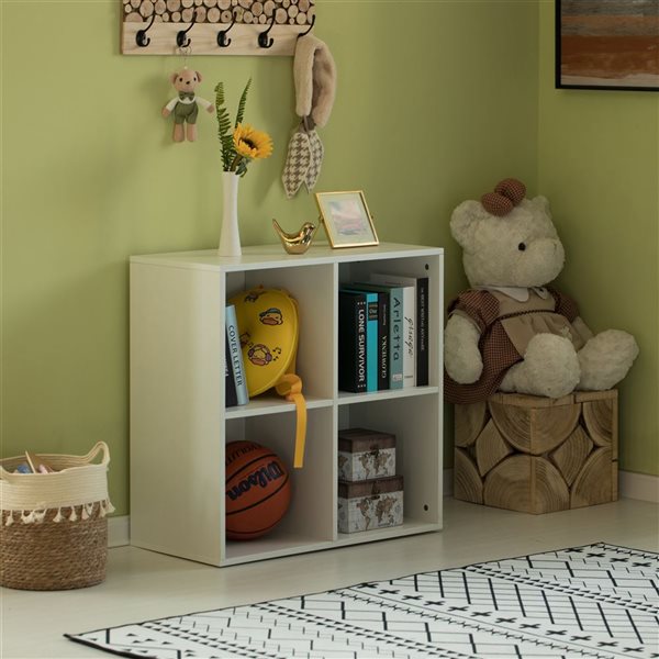 Basicwise White Wood 4-Shelf Storage Bookcase