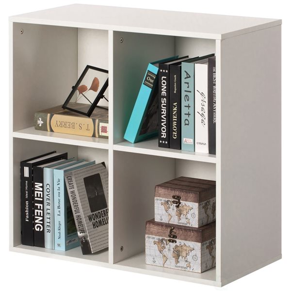 Basicwise White Wood 4-Shelf Storage Bookcase