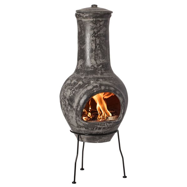 Vintiquewise 14-in W Grey Clay Wood-burning Fire Pit with Metal Stand