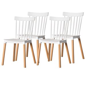 Fabulaxe Modern White Plastic Dining Chairs - Set of 4