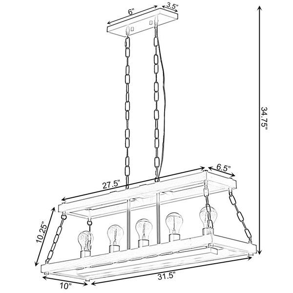 Quickway Imports 5-Light Brown Rectangle Modern/Contemporary Chandelier