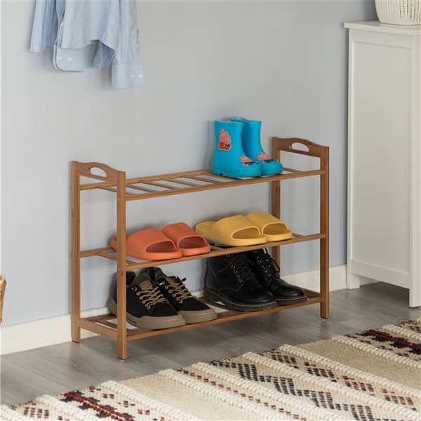 Basicwise 10-Pair Natural Wood Shoe Rack