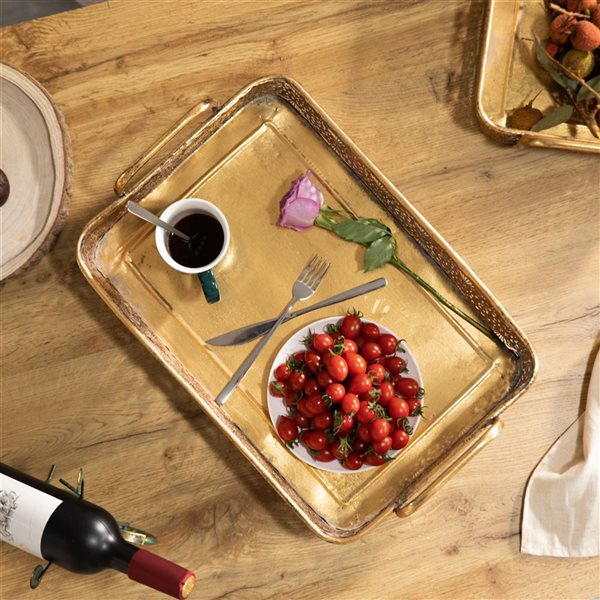 Vintiquewise 21.5-in x 14.25-in Large Gold Metal Rectangular Serving Tray  QI004435.L