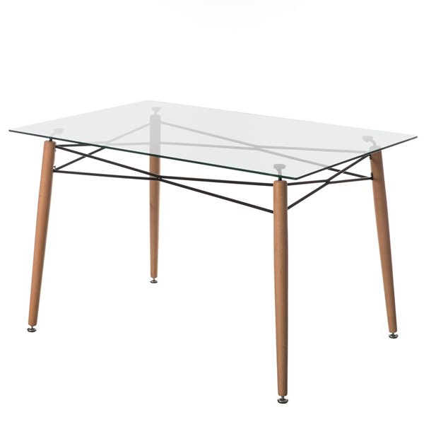 Fabulaxe 30-in H Clear Rectangular Dining Table with Wood Base and Glass Top