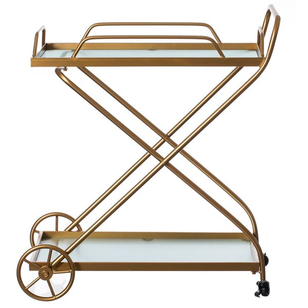 Vintiquewise Gold Metal Base and Glass Top Bar Cart (17.5in x 27.5in x 29.5in) QI004278 RONA