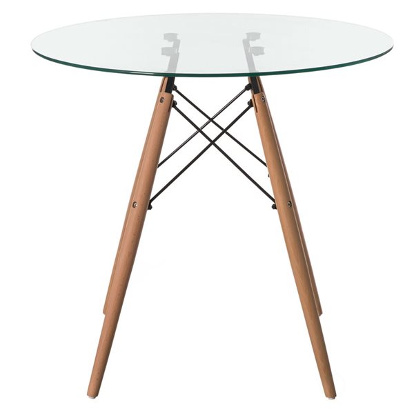 Fabulaxe 30-in H Clear Round Dining Table with Wood Base and Glass Top