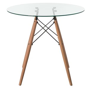 Table à manger Fabulaxe ronde transparente de 30 po h. avec base en bois et dessus en verre