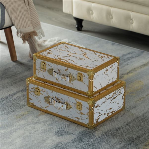 Vintiquewise 5.75-in Marbled White and Gold MDF Wood Decorative Suitcases -  Set of 2 QI004372.2 | RONA