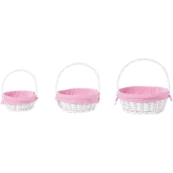 Paniers en osier Vintiquewise en guingan rose et blanc de 15,5 po l. x 16,75 po h. x 15,5 po p., ensemble de 3