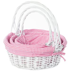 Vintiquewise 15.5-in W x 16.75-in H x 15.5-in D Pink and White Gingham Wicker Baskets - Set of 3