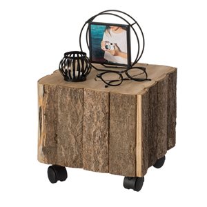 Vintiquewise Brown Wood Square End Table with Casters