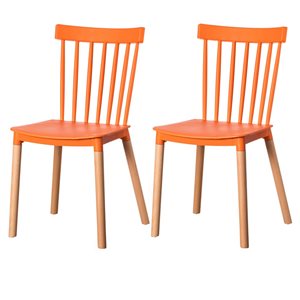 Chaises de salle à manger Fabulaxe modernes en plastique orange, ensemble de 2