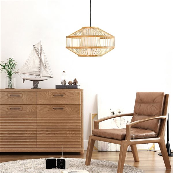 Luminaire suspendu de type lanterne par Vintiquewise moderne/contemporain de 15,75 po, naturel