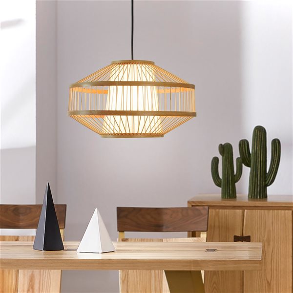 Luminaire suspendu de type lanterne par Vintiquewise moderne/contemporain de 15,75 po, naturel