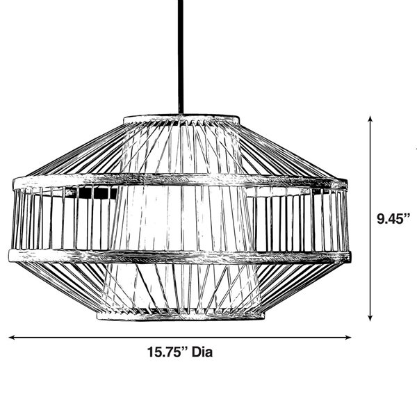 Luminaire suspendu de type lanterne par Vintiquewise moderne/contemporain de 15,75 po, naturel